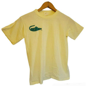 vtg le croak t shirt preppie dead alligator parody 1980 yellow sz youth lg usa
